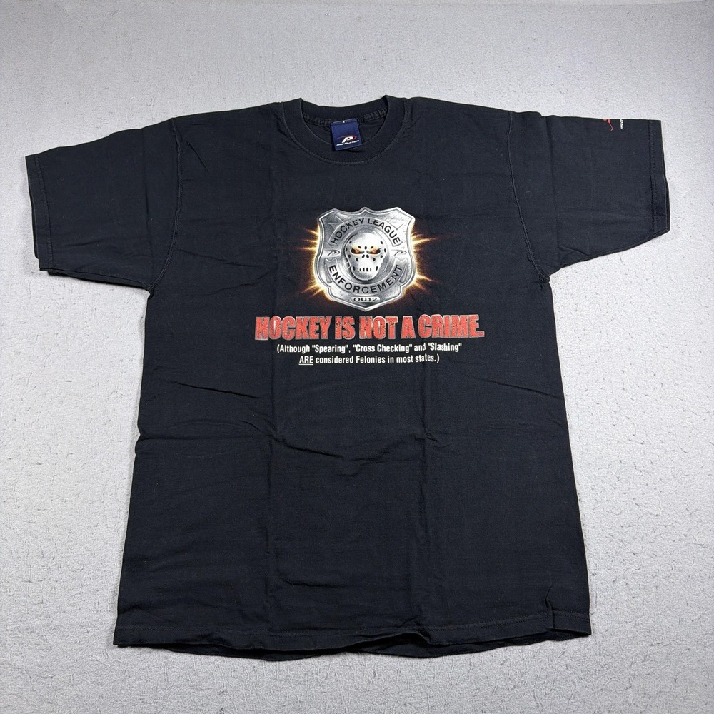Vintage Pro Player Hockey Is Not A‎ Crime Shirt Mens Large Black 90s Graphic Tee